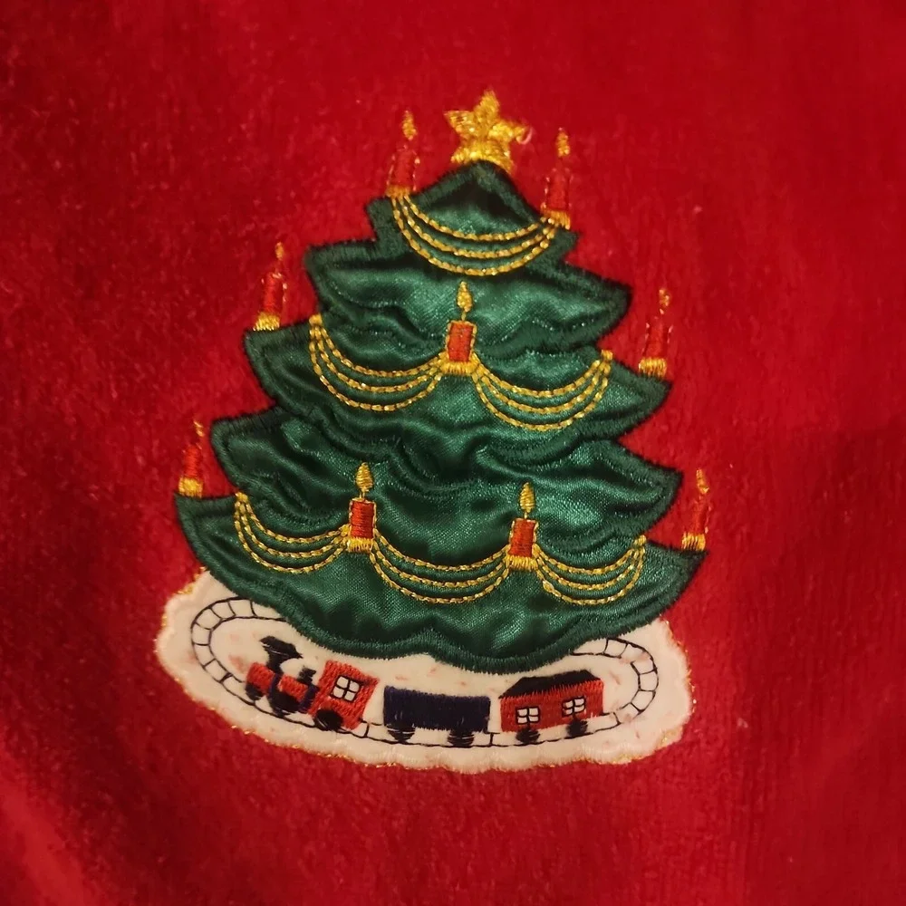 Vintage Towel set Christmas Tree Red Green Embroidered Bath towel set Decorative